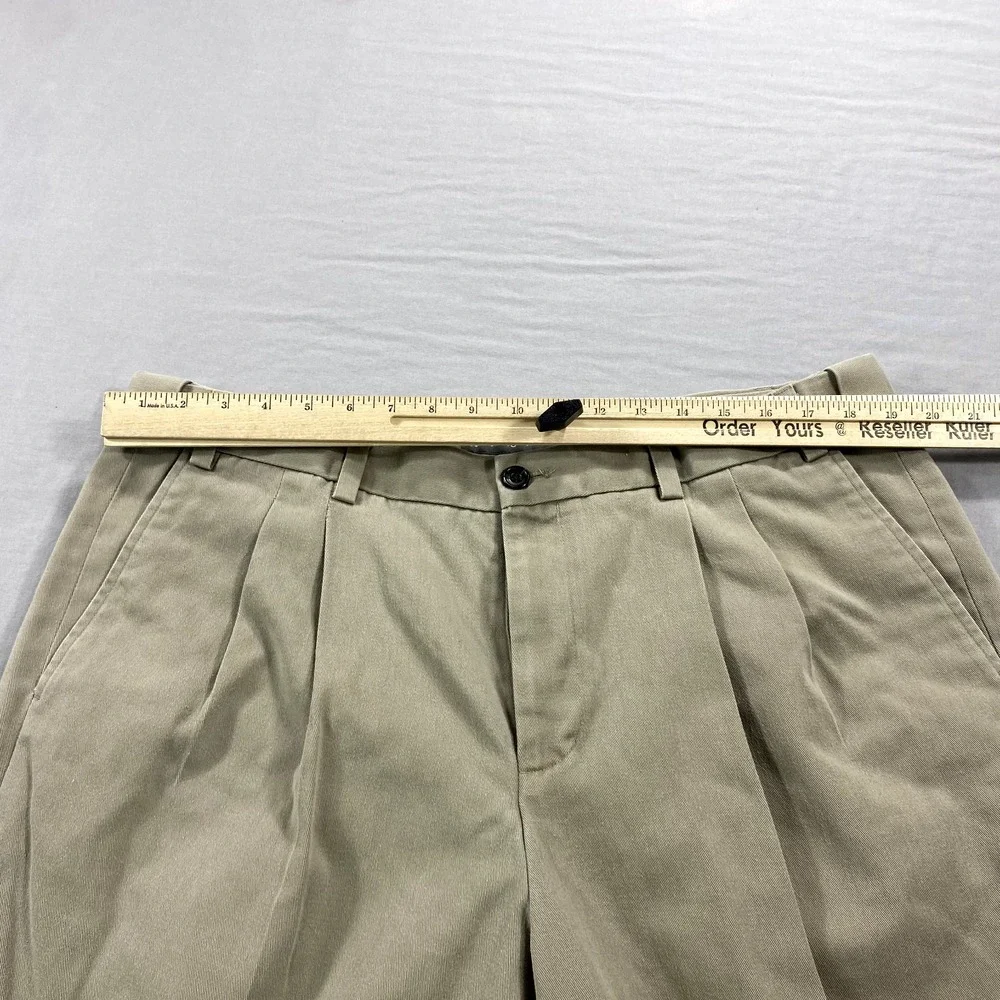 Eddie Bauer Pants Mens 38x27 Khaki Relaxed Fit Pleated Cuffed Chino Casual Dress
